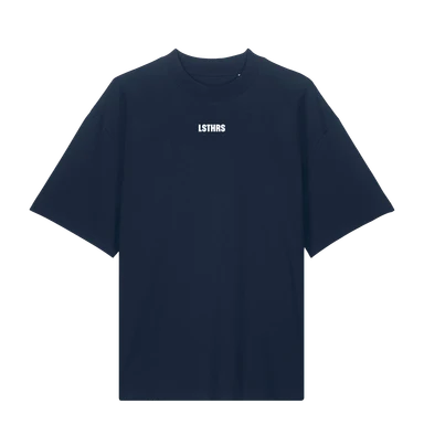 Navy LSTHRS oversized T-shirt with Make the Hours Count print on the front