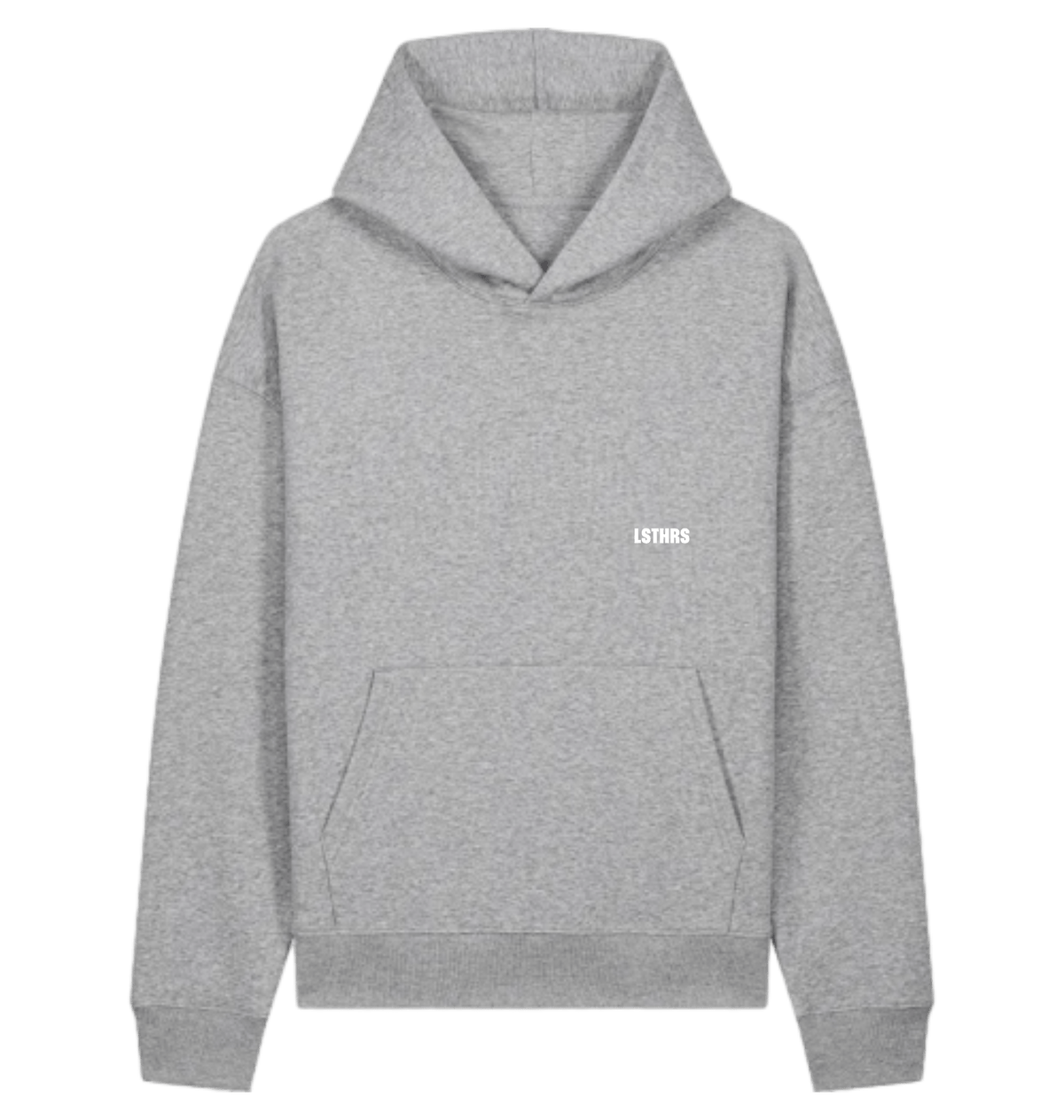 Grey LSTHRS hoodie with small embroidered logo on the front