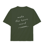 Khaki LSTHRS oversized T-shirt with Make the Hours Count back print