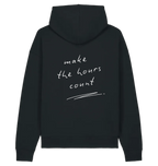 Black LSTHRS relaxed hoodie with Make the Hours Count print on the back