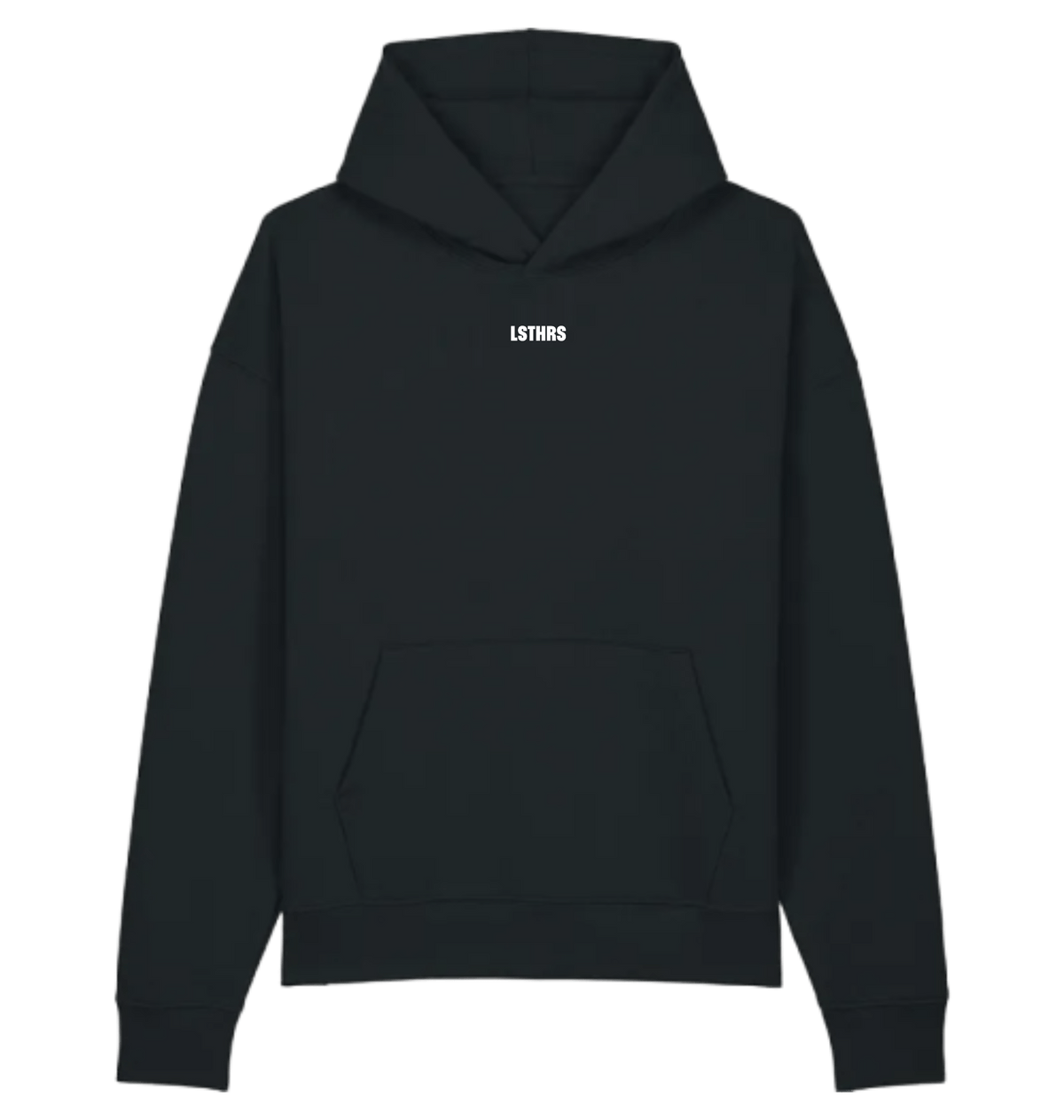 Black LSTHRS relaxed hoodie with small logo on the front