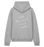 Grey LSTHRS relaxed hoodie with Make the Hours Count print on the back