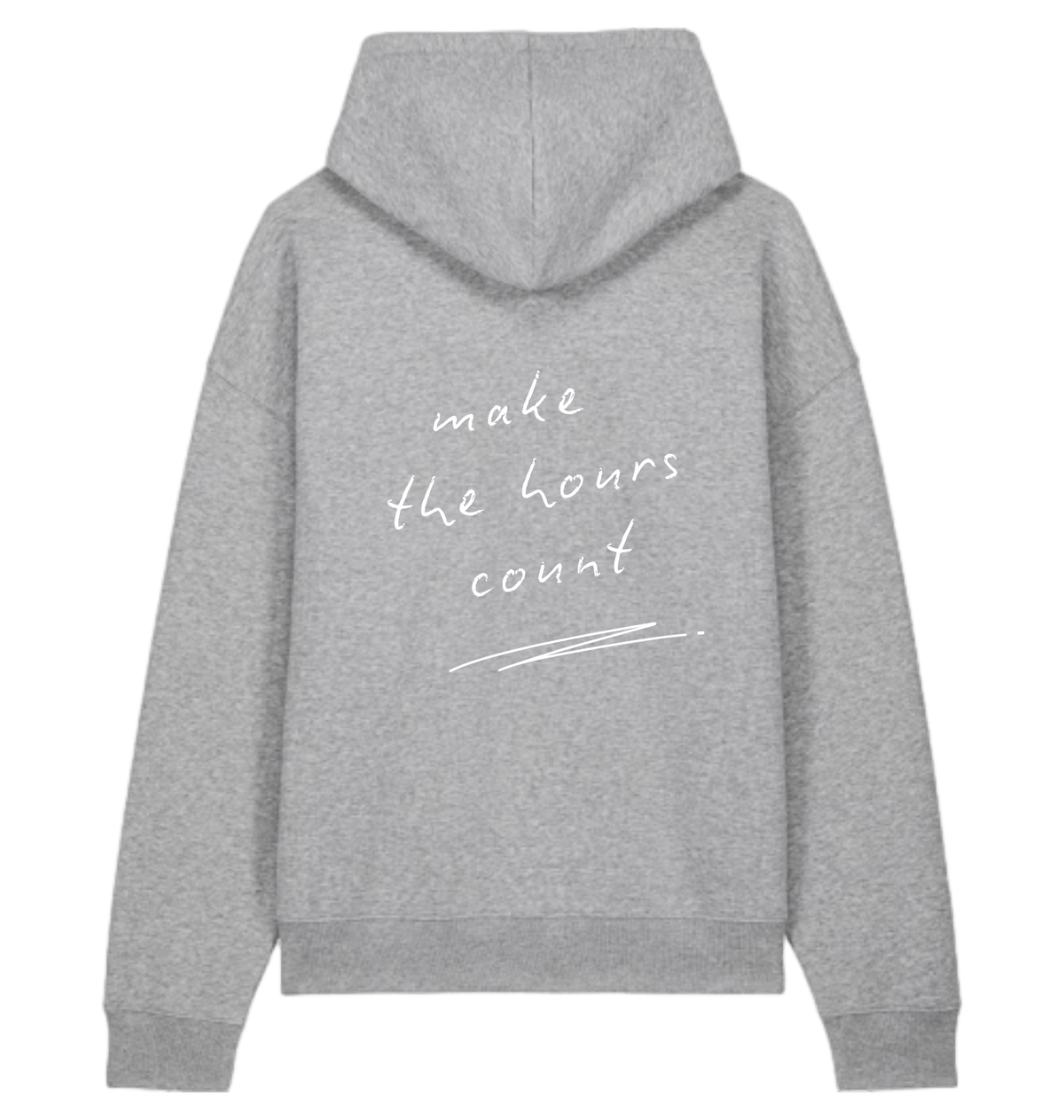 Grey LSTHRS relaxed hoodie with Make the Hours Count print on the back