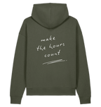 Khaki LSTHRS relaxed hoodie with Make the Hours Count back print